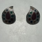 1 1/2 By 1 “ Silver Tone Multi Color Enamel Pierced Earrings — photo 5