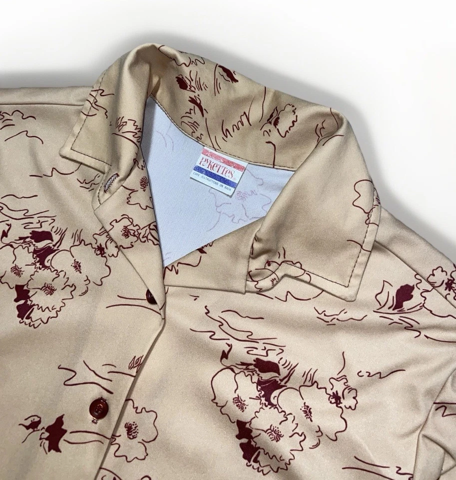 Camisa Vintage Años 60 Cuello Lazo Tipo Rayón Floral Hawai Rockabilly Abotonada Foto 2 de 4