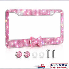 Sparkly Pink Rhinestone License Plate Frame Women Crystal Car Tag Cute Bow Uni Sparkly Pink Rhinestone License Plate Frame Women Crystal Car Tag Cute Bow Uni