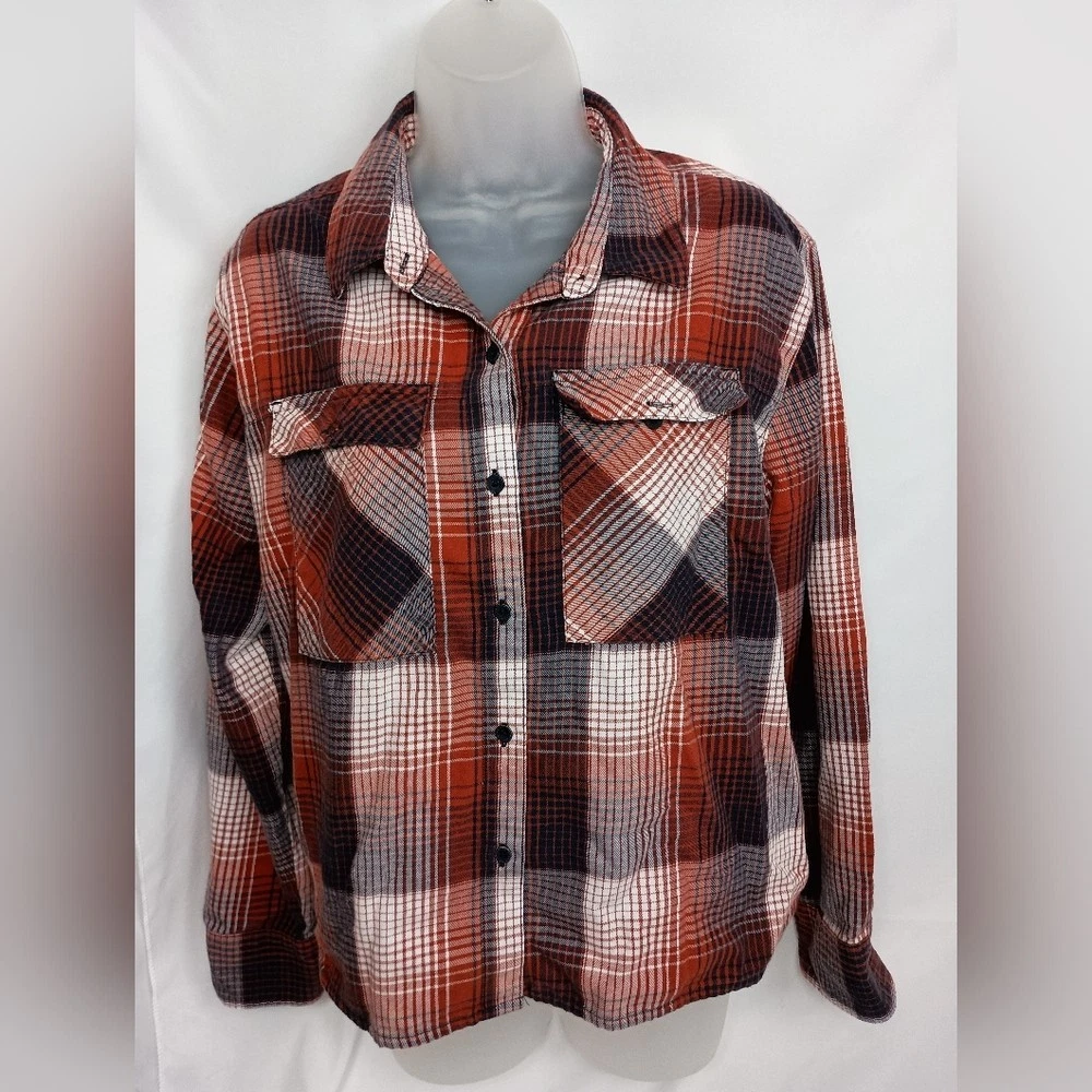 Wrangler Outdoors Casual Winter Red Black Plaid Button Down flannel shirt(#391)