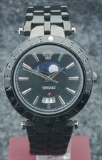 Amazing Men's Versace Quartz Date Black Dial Day/Night Rotating Bezel Wristwatch