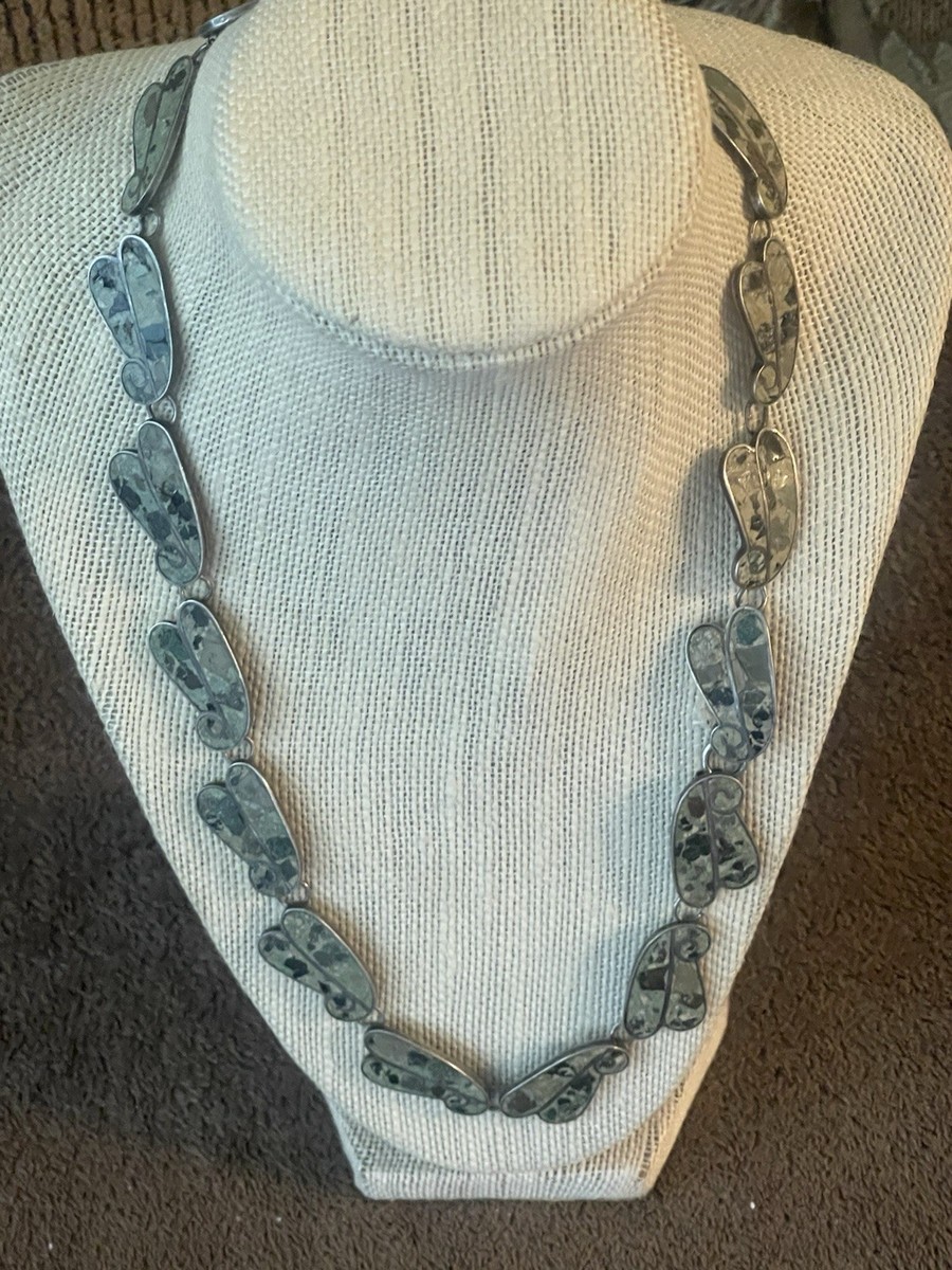 アクセサリー taxco vintage laver made in california Vintage Sterling JR Taxco Mexico Serpentine Gem Necklace 19