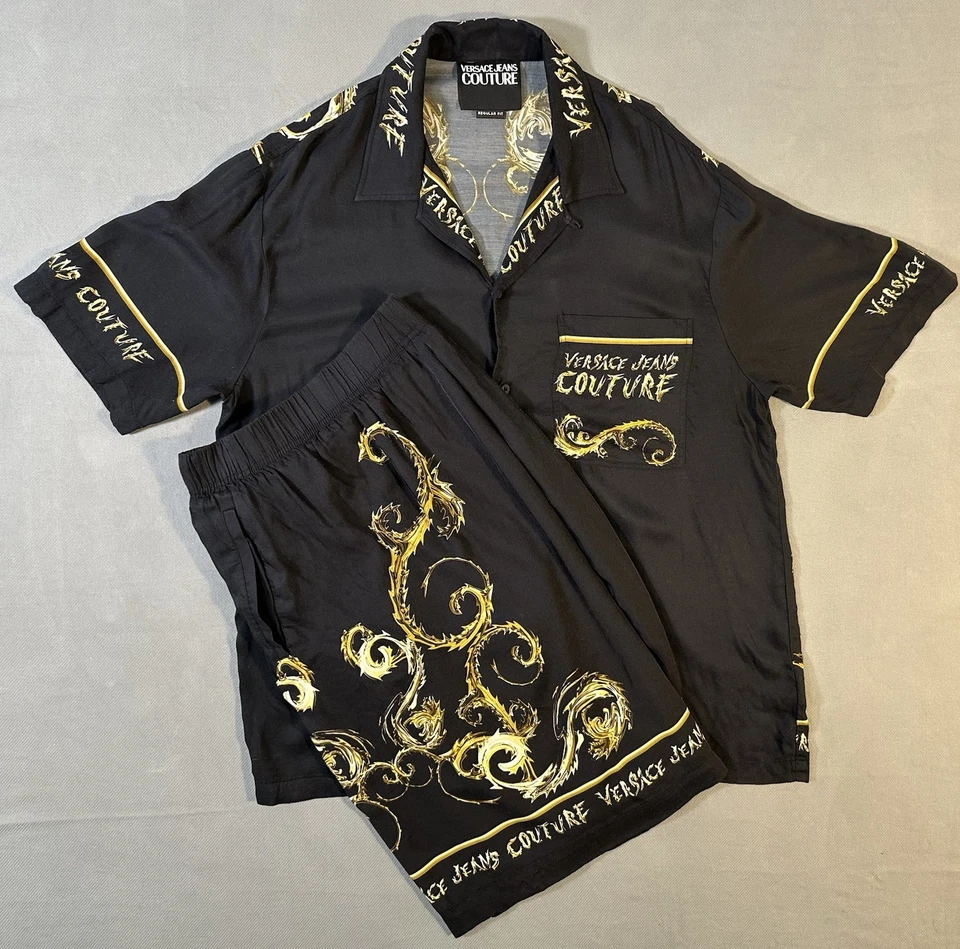 Auténtico conjunto de pantalones cortos para hombre Versace Couture, negro y dorado Barroco talla XL’s Foto 3 de 4