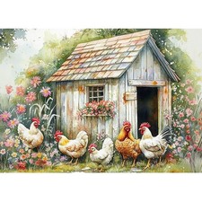 Chicken Coop Diamond Art Kit for Adults 12x16 Inch DIY Wall Decor Canvas