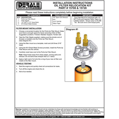 Derale Engine Oil Filter Remote Mount 15708; Top Ports, Single 3/4-16
