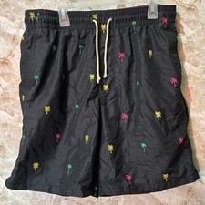 Old Navy Men's Black Palm Tree Swim Trunks Shorts Size Medium Elastic Drawstring