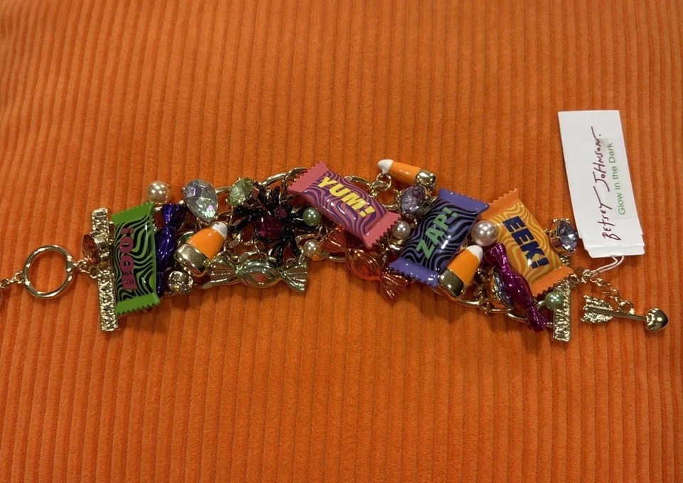 NUEVO Pulsera Betsey Johnson Halloween Caramelo Araña Cristales Multicolor Foto 4 de 4