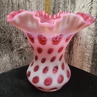 Fenton Art Glass - Cranberry Opalescent Coin Dot Ruffled Top Vase - 8¼ inches