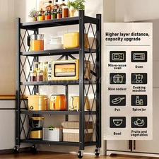 5 Tier Heavy Duty Foldable Metal Rack Storage Shelving Unit With Wheel Kitchen
