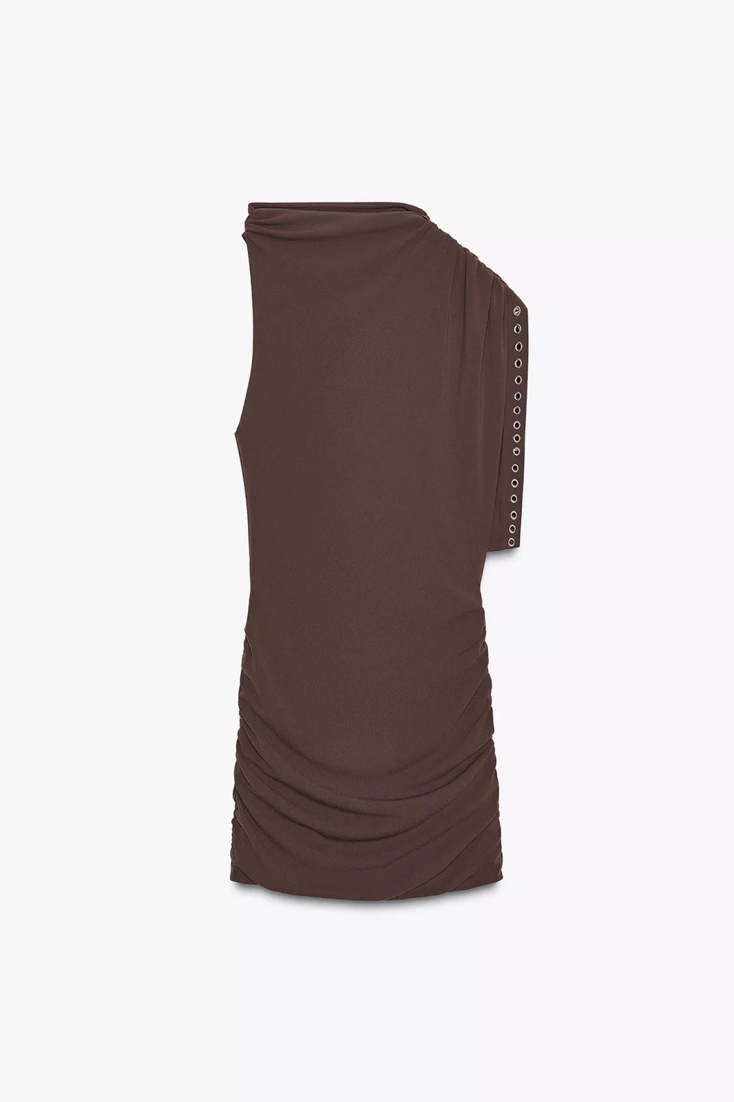 ZARA WOMEN ASYMMETRIC RUFFLE SHORT DRESS BROWN BRAND NEW WITH TAGS - MEDIUM (M) thumbnail 2