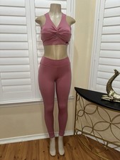 Women s Pink 2-Piece Knit Activewear Set: Stretch Bra Leggings S 28"