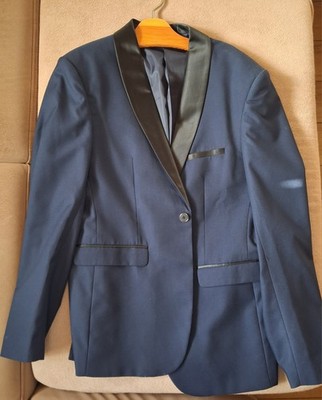 Blaues Smoking Jacket Gr. L Herren Smoking Jacke Sakko mit schwarzem Rever