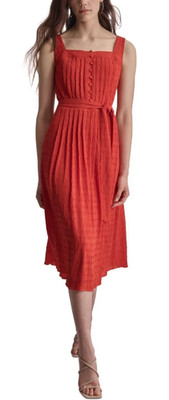 DKNY Dress Size 12 Rust Seer-Sucker Button Down Fit & Flare Belted NWT APR192