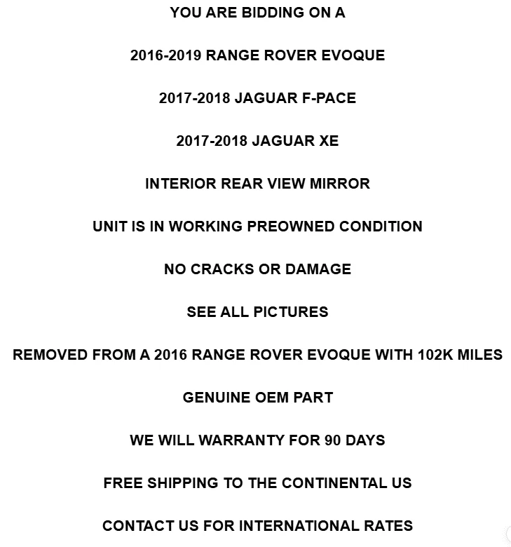 2016-2019 Range Rover Evoque F-Pace XE Windshield Rear View Mirror Assembly OEM - Image 2 of 4