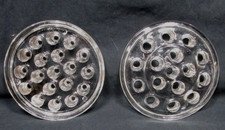 2 vintage different clear glass flower frogs-both 5" w/4.5" fitting into vase