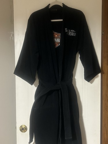 Harley Davidson Embroidered Logo Bath Robe Belted Cotton Mens One Size Black