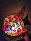 Vtg Tiffany Style Stained Glass Tropical Fish Table Lamp With Bulb (CRY)