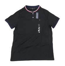 Tommy Hilfiger Men's Black Tipped Cotton Short Sleeve Henley Shirt