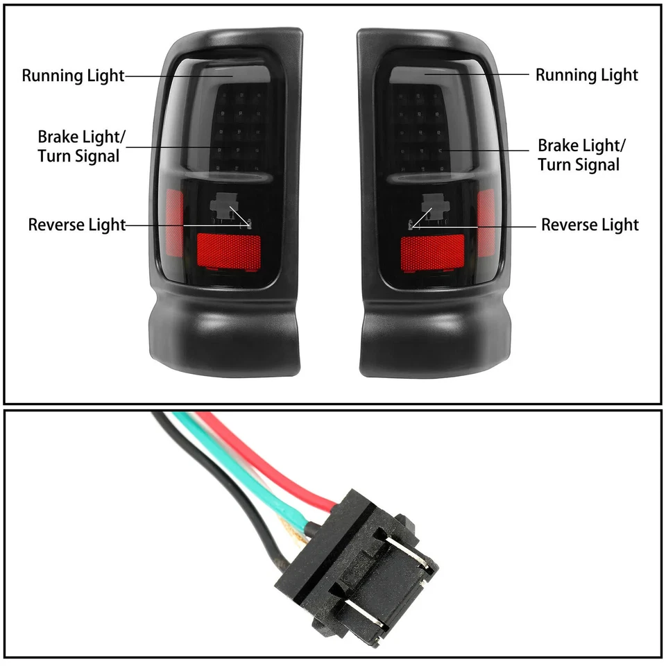 Luces traseras de freno de tubo LED negro/humo para Dodge Ram 1500 2500 3500 1994-2001 Foto 4 de 4