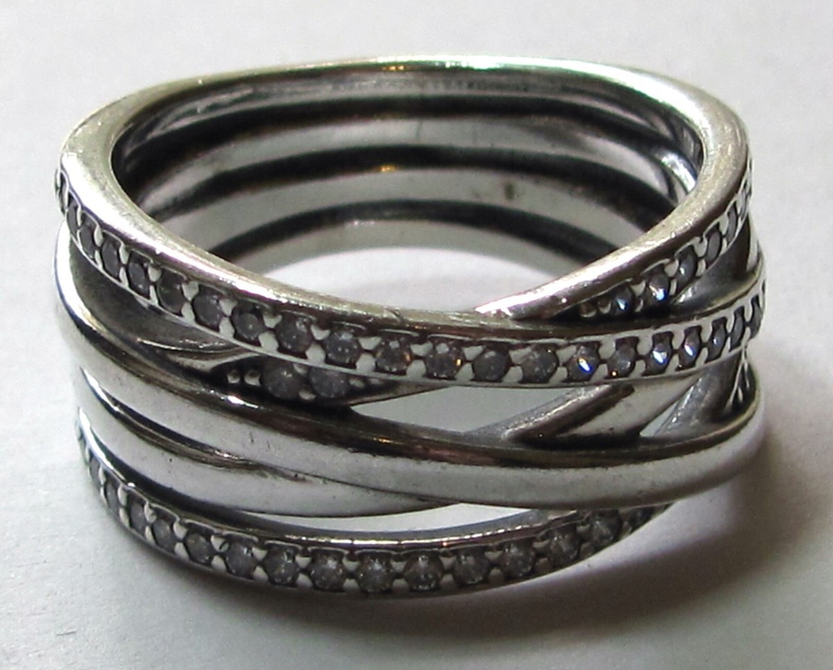 Pandora Sterling Silver Entwined Lines Cubic Zirconia Ring
