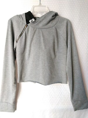Cute Biu Biu Crop Sweatshirt Hoodie Cropped Gray Size Junior's XL Chest 36''