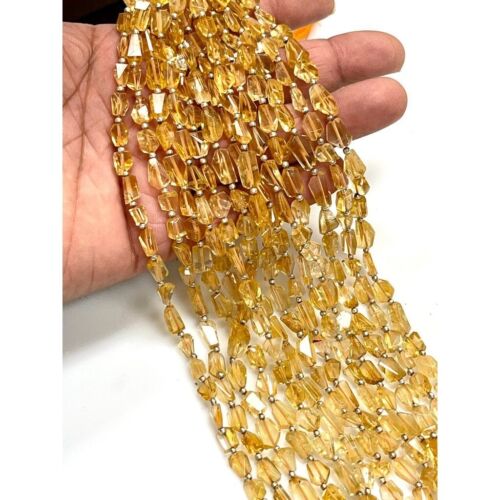 Natural Citrine Gemstone Faceted Freeform Nuggets Shape Handmade Beads 8-10mm - Picture 1 of 6