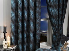 Alchemy Gothic 66" x 72" Black Wolves Loups Garou Pencil Pleat Curtains