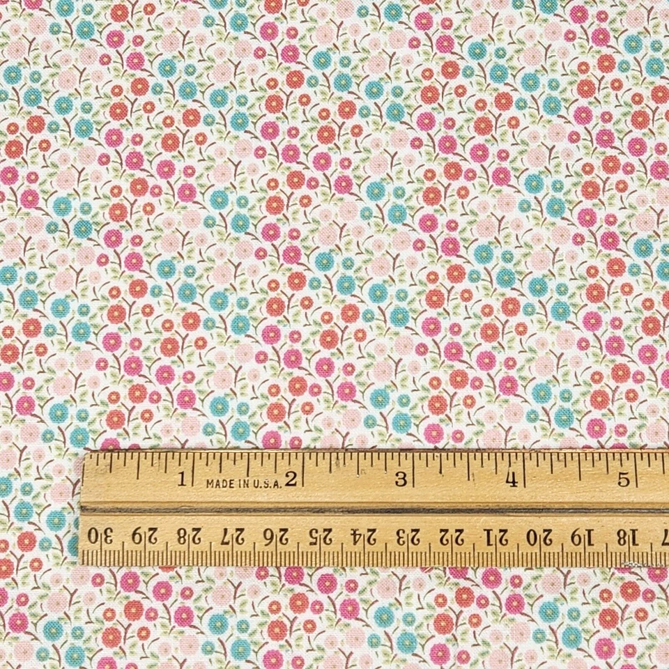 Cotton Fabric Calico Floral Print Pink Red Green 2 5/8 yards 44" Jules & Coco - Image 3 of 4