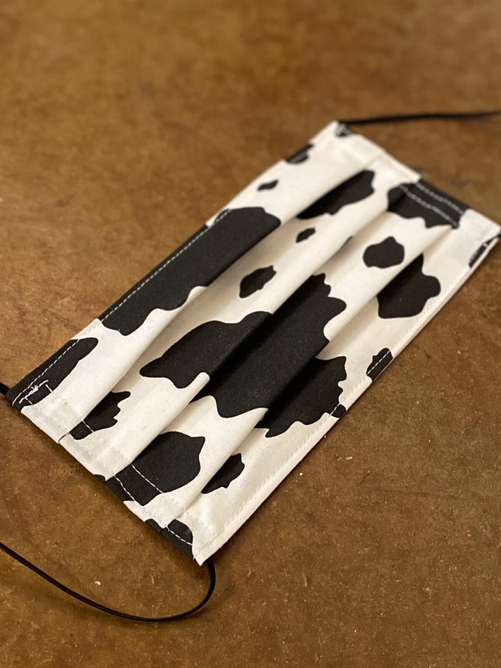 Fabric Face mask Handmade Cotton Washable Reusable Cow Steer Fur Black White - Image 2 of 4