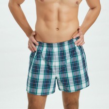 Mens Loose Cotton Underpants Boxer Shorts Casual Plaid Sports Home Summer Green