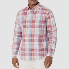 70 Nautica Men's Classic-Fit Red Long-Sleeve Button-Down Plaid Shirt Size S