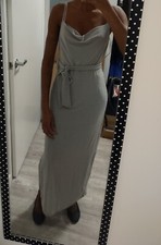 Silver Belted Elegant Cocktail Long Dress Glitter Side Slit - Express - Size S