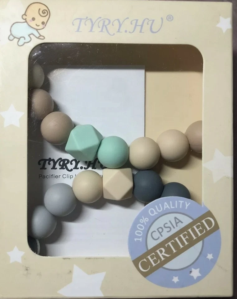 Clip para chupete, TYRY.HU Cuentas de dentición de silicona Soporte Binky Mordedor calmante para. Foto 2 de 2