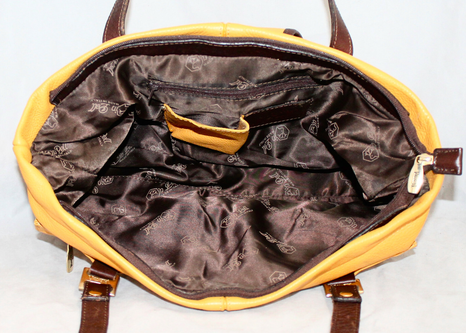 VALENTINA Yellow & Brown Leather Flap Satchel Front Z… Gem