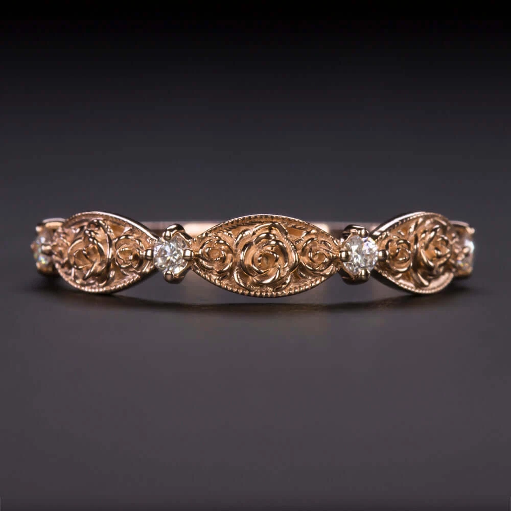 Rose gold floral wedding deals band