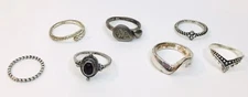 Estate Find Ring Lot 7 Pc Silver Tone No Missing Stones