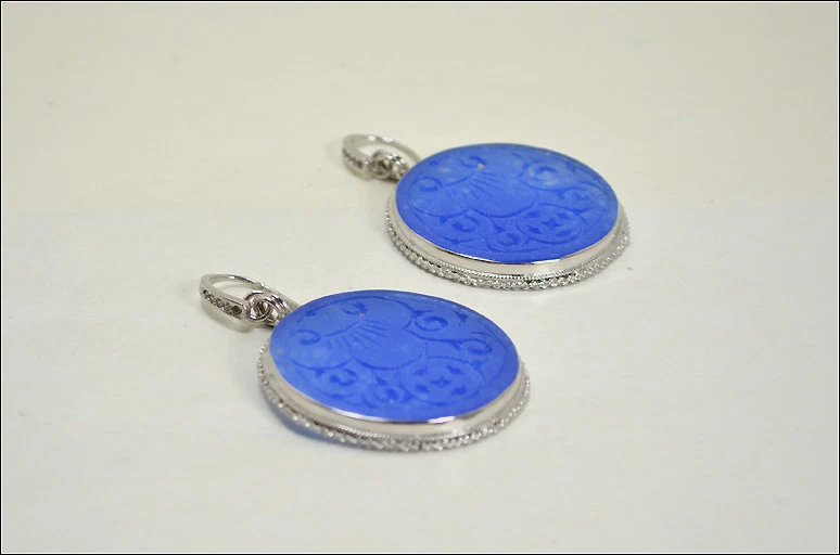 ORECCHINI IN ARGENTO 925 CON ZIRCONI E GIADA BLU TONDA PENDENTI AGHT 0307 - Immagine 2 di 3