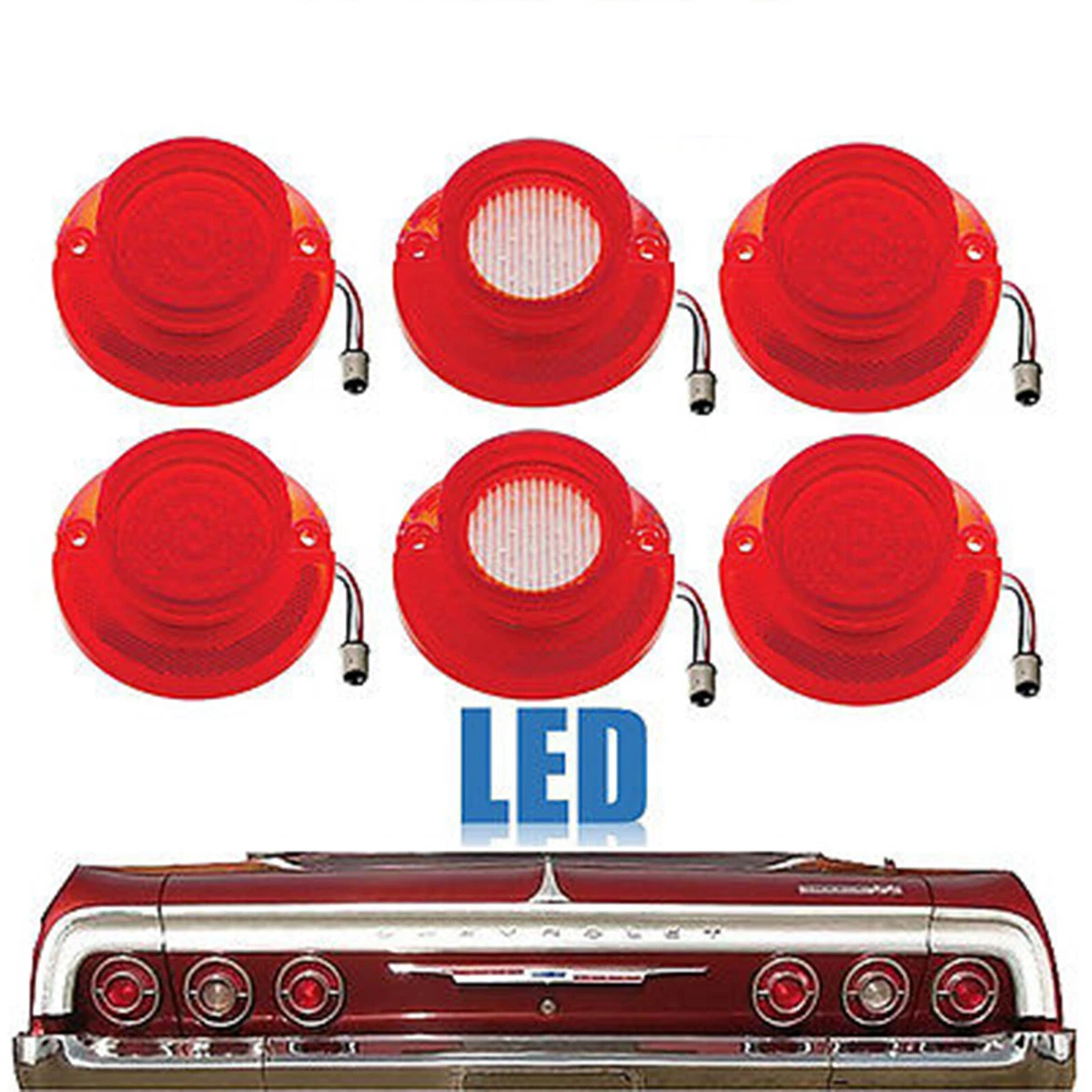 64 Chevy Impala LED Rear Red Tail Brake White Back Up Light