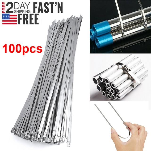 304 Stainless Steel 12" Exhaust Wrap Coated Metal Locking Cable Zip Ties 100Pack eBay