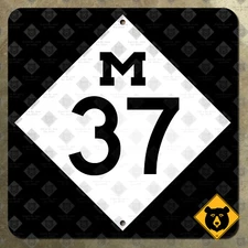 Michigan state route M-37 Grand Rapids lower highway marker 1969 road sign 16x16