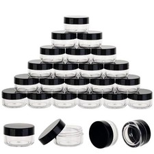 25pcs 5G/5ML Round Clear Jars with Black Lids Cosmetic Containers Sample Jars
