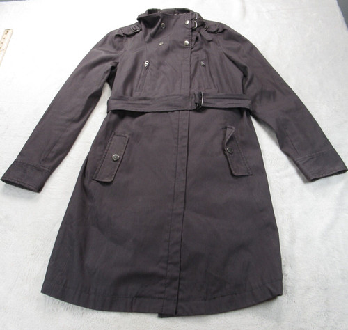 Armani Exchange, Armani Exchange Trench Coat Womens Small Metallic Gray Snap Zip Front Belted