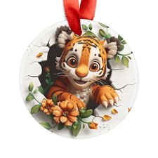Cute Tiger Acrylic Ornament, Holiday Decor, Baby Shower Gift, Christmas