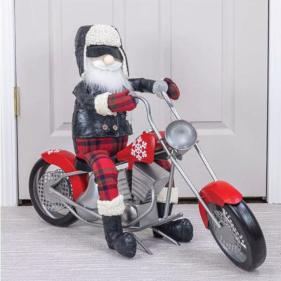 Cool Santa in Leather Jacket and Motorcycle Christmas Decor