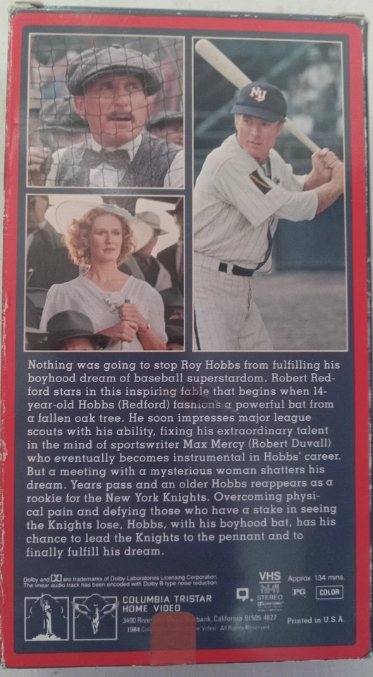 The Natural VHS Tape Robert Redford Columbia TriStar Home Video Preowned - Image 2 of 4