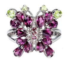 925 Sterling Silver Ring Pear Rhodolite Peridot Natural Gemstone Jewelry