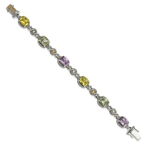 925 Sterling Silver Yellow Gold Purple Amethyst Lemon Quartz Prasiolite Bracelet - Image 2 of 4
