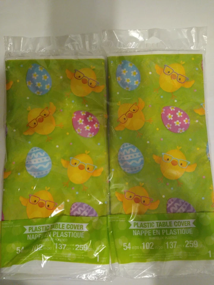 Lot of 2 Happy Easter Eggs Chicks Tablecover Plastic 54in. x 102in. Border Print - Image 3 of 3