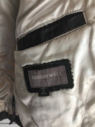 Desert Well Stop Sign Leather Bomber Jacket Zipped Fur Hood Hip Hop Rap 90's Y2K - Picture 11 of 12