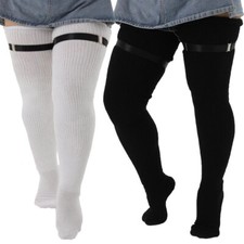Plus Size Thigh High Socks, Long Over-The-Knee Striped Stockings For Women